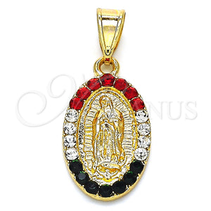 Gold Filled Pendant — Religious Pendant Guadalupe Design with Multicolor Crystal Polished — main product view — SKU 127750 | Oro Laminado dije — Religious Pendant Guadalupe diseño with Multicolor cristal pulido — SKU 127750