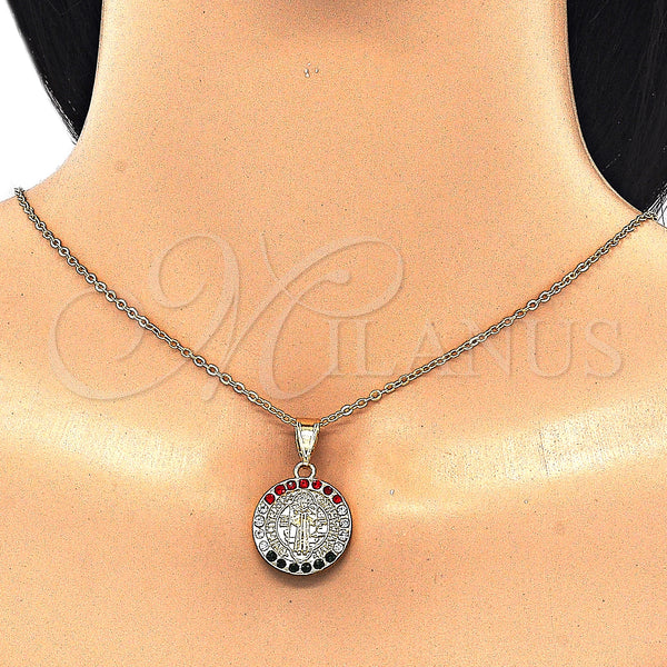 Gold Filled Pendant — Religious Pendant San Benito Design with Multicolor Crystal — alternate product view — SKU 127751 | Oro Laminado dije — Religious Pendant San Benito diseño with Multicolor cristal — SKU 127751