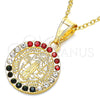 Oro Laminado Religious Pendant, Gold Filled Style San Benito Design, with Multicolor Crystal, Polished, Golden Finish, 05.351.0010