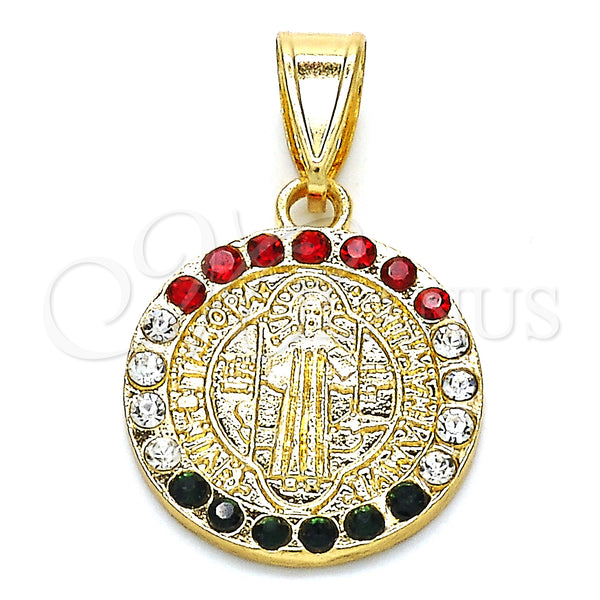 Gold Filled Pendant — Religious Pendant San Benito Design with Multicolor Crystal — main product view — SKU 127751 | Oro Laminado dije — Religious Pendant San Benito diseño with Multicolor cristal — SKU 127751
