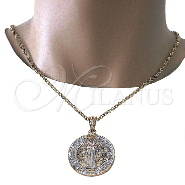 Gold Filled Pendant — Religious Pendant San Benito Design Polished Tricolor 05. — alternate product view — SKU 127758 | Oro Laminado dije — Religious Pendant San Benito diseño pulido Tricolor 05. — SKU 127758
