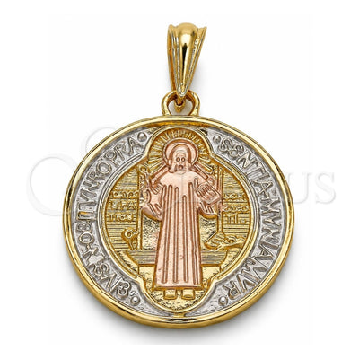 Oro Laminado Religious Pendant, Gold Filled Style San Benito Design, Polished, Tricolor, 05.351.0013.1