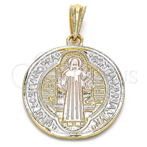 Gold Filled Pendant — Religious Pendant San Benito Design Polished Tricolor 05. — main product view — SKU 127758 | Oro Laminado dije — Religious Pendant San Benito diseño pulido Tricolor 05. — SKU 127758