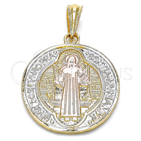 Oro Laminado Religious Pendant, Gold Filled Style San Benito Design, Polished, Tricolor, 05.351.0013.1