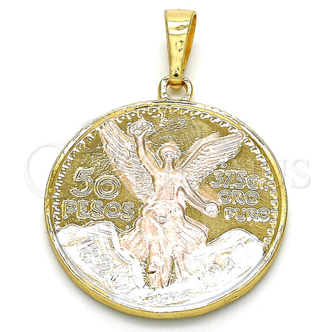 Oro Laminado Religious Pendant, Gold Filled Style Centenario Coin Design, Polished, Tricolor, 05.351.0015.1