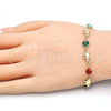 Oro Laminado Fancy Bracelet, Gold Filled Style Elephant Design, with Multicolor Crystal, Polished, Golden Finish, 03.351.0002.07 (07 MM Thickness, 7 Inches Length)