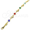 Oro Laminado Fancy Bracelet, Gold Filled Style Elephant Design, with Multicolor Crystal, Polished, Golden Finish, 03.351.0002.07 (07 MM Thickness, 7 Inches Length)