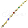 Oro Laminado Fancy Bracelet, Gold Filled Style Elephant Design, with Multicolor Crystal, Polished, Golden Finish, 03.351.0002.07 (07 MM Thickness, 7 Inches Length)