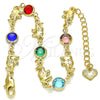 Oro Laminado Fancy Bracelet, Gold Filled Style Elephant Design, with Multicolor Crystal, Polished, Golden Finish, 03.351.0002.07 (07 MM Thickness, 7 Inches Length)