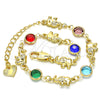 Oro Laminado Fancy Bracelet, Gold Filled Style Elephant Design, with Multicolor Crystal, Polished, Golden Finish, 03.351.0002.07 (07 MM Thickness, 7 Inches Length)