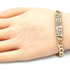 Oro Laminado ID Bracelet, Gold Filled Style Elephant Design, with Garnet and White Crystal, Polished, Golden Finish, 03.351.0004.07 (05 MM Thickness, 7 Inches Length)