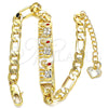 Oro Laminado ID Bracelet, Gold Filled Style Elephant Design, with Garnet and White Crystal, Polished, Golden Finish, 03.351.0004.07 (05 MM Thickness, 7 Inches Length)