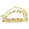 Oro Laminado ID Bracelet, Gold Filled Style Elephant Design, with Garnet and White Crystal, Polished, Golden Finish, 03.351.0004.07 (05 MM Thickness, 7 Inches Length)