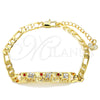 Oro Laminado ID Bracelet, Gold Filled Style Elephant Design, with Garnet and White Crystal, Polished, Golden Finish, 03.351.0004.07 (05 MM Thickness, 7 Inches Length)