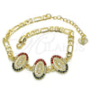 Oro Laminado Fancy Bracelet, Gold Filled Style Guadalupe Design, with Multicolor Crystal, Polished, Golden Finish, 03.351.0007.1.08 (05 MM Thickness, 8 Inches Length)