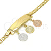 Oro Laminado Charm Bracelet, Gold Filled Style San Benito Design, Polished, Tricolor, 03.351.0011.08 (05 MM Thickness, 8 Inches Length)