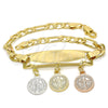 Oro Laminado Charm Bracelet, Gold Filled Style San Benito Design, Polished, Tricolor, 03.351.0011.08 (05 MM Thickness, 8 Inches Length)