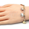 Oro Laminado Charm Bracelet, Gold Filled Style Elephant Design, Polished, Tricolor, 03.351.0013.07 (05 MM Thickness, 7 Inches Length)