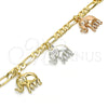Oro Laminado Charm Bracelet, Gold Filled Style Elephant Design, Polished, Tricolor, 03.351.0013.07 (05 MM Thickness, 7 Inches Length)