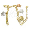Oro Laminado Charm Bracelet, Gold Filled Style Elephant Design, Polished, Tricolor, 03.351.0013.07 (05 MM Thickness, 7 Inches Length)