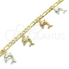 Oro Laminado Charm Bracelet, Gold Filled Style Dolphin Design, Polished, Tricolor, 03.351.0014.07 (05 MM Thickness, 7 Inches Length)