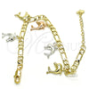 Oro Laminado Charm Bracelet, Gold Filled Style Dolphin Design, Polished, Tricolor, 03.351.0014.07 (05 MM Thickness, 7 Inches Length)