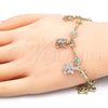 Oro Laminado Charm Bracelet, Gold Filled Style Turtle and Cross Design, Polished, Tricolor, 03.351.0016.07 (07 MM Thickness, 7 Inches Length)