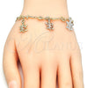 Oro Laminado Charm Bracelet, Gold Filled Style Turtle and Cross Design, Polished, Tricolor, 03.351.0016.07 (07 MM Thickness, 7 Inches Length)