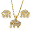 Oro Laminado Earring and Pendant Adult Set, Gold Filled Style Elephant Design, with White Cubic Zirconia, Polished, Golden Finish, 10.316.0020