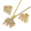 Oro Laminado Earring and Pendant Adult Set, Gold Filled Style Elephant Design, with White Cubic Zirconia, Polished, Golden Finish, 10.316.0020