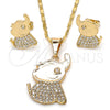 Oro Laminado Earring and Pendant Adult Set, Gold Filled Style Elephant Design, with White Cubic Zirconia, Polished, Golden Finish, 10.316.0030