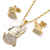 Oro Laminado Earring and Pendant Adult Set, Gold Filled Style Elephant Design, with White Cubic Zirconia, Polished, Golden Finish, 10.316.0030