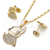 Oro Laminado Earring and Pendant Adult Set, Gold Filled Style Elephant Design, with White Cubic Zirconia, Polished, Golden Finish, 10.316.0030