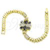 Oro Laminado Fancy Bracelet, Gold Filled Style Teardrop Design, with Black and White Cubic Zirconia, Polished, Golden Finish, 03.316.0030.07 (05 MM Thickness, 7 Inches Length)