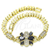 Oro Laminado Fancy Bracelet, Gold Filled Style Teardrop Design, with Black and White Cubic Zirconia, Polished, Golden Finish, 03.316.0030.07 (05 MM Thickness, 7 Inches Length)