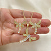 Oro Laminado Earring and Pendant Adult Set, Gold Filled Style Dragon-Fly Design, with White Cubic Zirconia, Polished, Golden Finish, 10.316.0034