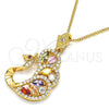 Oro Laminado Pendant Necklace, Gold Filled Style Peacock Design, with Multicolor Cubic Zirconia, Polished, Golden Finish, 04.283.0003.20 (02 MM Thickness, 20 Inches Length)