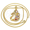 Oro Laminado Pendant Necklace, Gold Filled Style Peacock Design, with Multicolor Cubic Zirconia, Polished, Golden Finish, 04.283.0003.20 (02 MM Thickness, 20 Inches Length)
