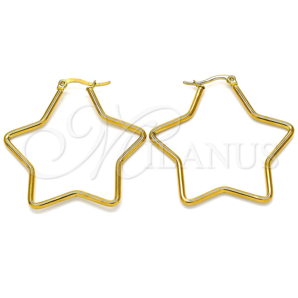 Stainless Steel Hoop Earrings — Medium Hoop Star Design Polished 02. — main product view — SKU 127912 | Acero Inoxidable aretes de aro — Medium Hoop estrella diseño pulido 02. — SKU 127912