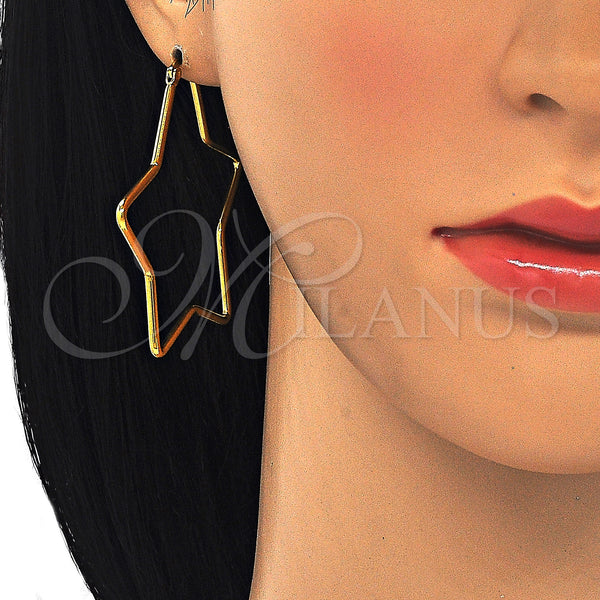 Stainless Steel Hoop Earrings — Large Hoop Star Design Polished 02. — alternate product view — SKU 127913 | Acero Inoxidable aretes de aro — Large Hoop estrella diseño pulido 02. — SKU 127913