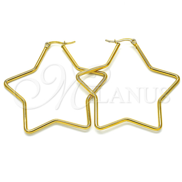 Stainless Steel Hoop Earrings — Large Hoop Star Design Polished 02. — main product view — SKU 127913 | Acero Inoxidable aretes de aro — Large Hoop estrella diseño pulido 02. — SKU 127913