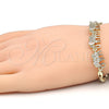 Oro Laminado Fancy Bracelet, Gold Filled Style Elephant and Fish Design, with White Micro Pave, Polished, Golden Finish, 03.316.0031.07 (05 MM Thickness, 7 Inches Length)