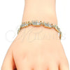 Oro Laminado Fancy Bracelet, Gold Filled Style Elephant and Fish Design, with White Micro Pave, Polished, Golden Finish, 03.316.0031.07 (05 MM Thickness, 7 Inches Length)
