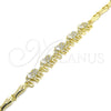 Oro Laminado Fancy Bracelet, Gold Filled Style Elephant and Fish Design, with White Micro Pave, Polished, Golden Finish, 03.316.0031.07 (05 MM Thickness, 7 Inches Length)