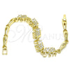 Oro Laminado Fancy Bracelet, Gold Filled Style Elephant and Fish Design, with White Micro Pave, Polished, Golden Finish, 03.316.0031.07 (05 MM Thickness, 7 Inches Length)