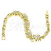 Oro Laminado Fancy Bracelet, Gold Filled Style Elephant and Fish Design, with White Micro Pave, Polished, Golden Finish, 03.316.0031.07 (05 MM Thickness, 7 Inches Length)