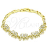 Oro Laminado Fancy Bracelet, Gold Filled Style Elephant and Fish Design, with White Micro Pave, Polished, Golden Finish, 03.316.0031.07 (05 MM Thickness, 7 Inches Length)