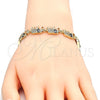 Oro Laminado Fancy Bracelet, Gold Filled Style Elephant and Fish Design, with Black and White Cubic Zirconia, Polished, Golden Finish, 03.316.0031.2.07 (05 MM Thickness, 7 Inches Length)