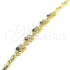Oro Laminado Fancy Bracelet, Gold Filled Style Elephant and Fish Design, with Black and White Cubic Zirconia, Polished, Golden Finish, 03.316.0031.2.07 (05 MM Thickness, 7 Inches Length)