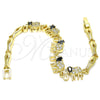 Oro Laminado Fancy Bracelet, Gold Filled Style Elephant and Fish Design, with Black and White Cubic Zirconia, Polished, Golden Finish, 03.316.0031.2.07 (05 MM Thickness, 7 Inches Length)